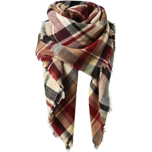 Womens Plaid Scarf Oversized Blanket Shawl Wrap Soft Warm Tassel Winter Fall Gif - Picture 6 of 6